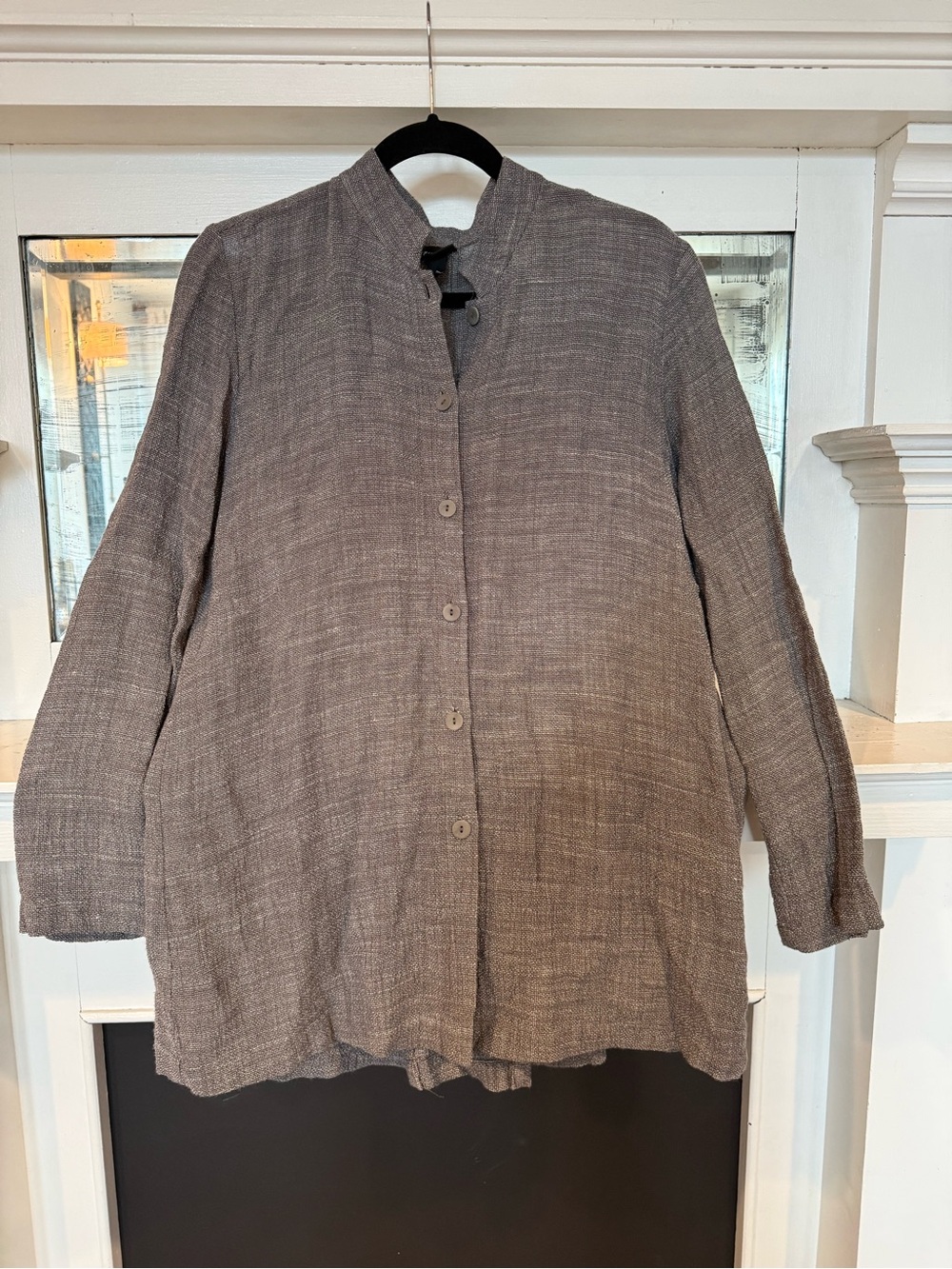 Eileen Fisher Gray Button-Front Tunic Shirt
